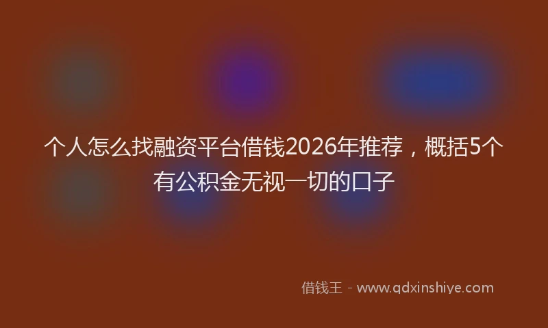 个人怎么找融资平台借钱2026年推荐，概括5个有公积金无视一切的口子