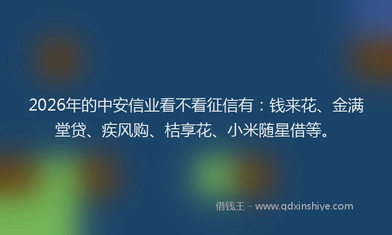 2026年的中安信业看不看征信有：钱来花、金满堂贷、疾风购、桔享花、小米随星借等。