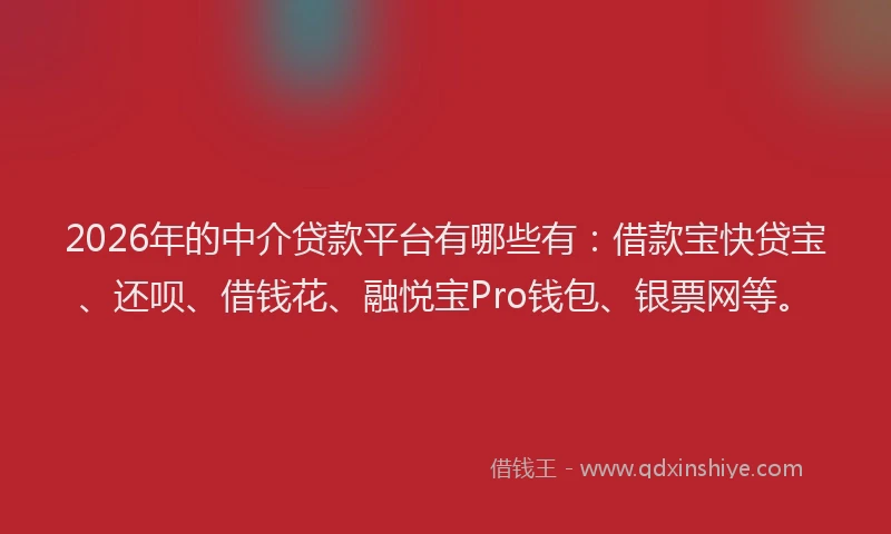 2026年的中介贷款平台有哪些有:借款宝快贷宝、还呗、借钱花、融悦宝Pro钱包、银票网等。