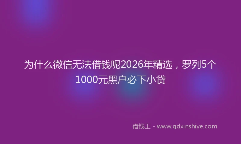 为什么微信无法借钱呢2026年精选，罗列5个1000元黑户必下小贷