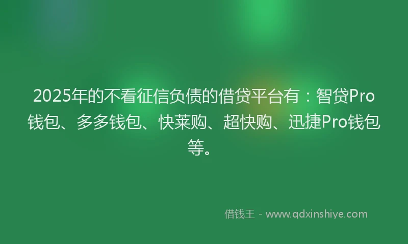 2025年的不看征信负债的借贷平台有：智贷Pro钱包、多多钱包、快莱购、超快购、迅捷Pro钱包等。