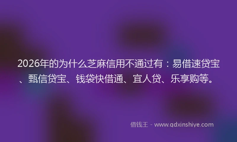 2026年的为什么芝麻信用不通过有:易借速贷宝、甄信贷宝、钱袋快借通、宜人贷、乐享购等。