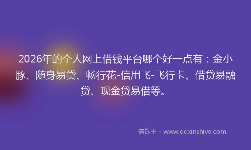 2026年的个人网上借钱平台哪个好一点有:金小豚、随身易贷、畅行花-信用飞-飞行卡、借贷易融贷、现金贷易借等。
