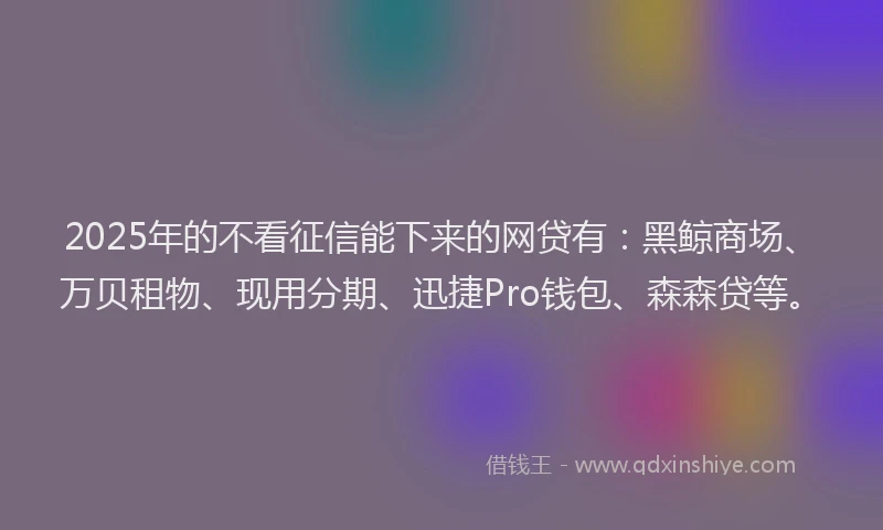 2025年的不看征信能下来的网贷有：黑鲸商场、万贝租物、现用分期、迅捷Pro钱包、森森贷等。