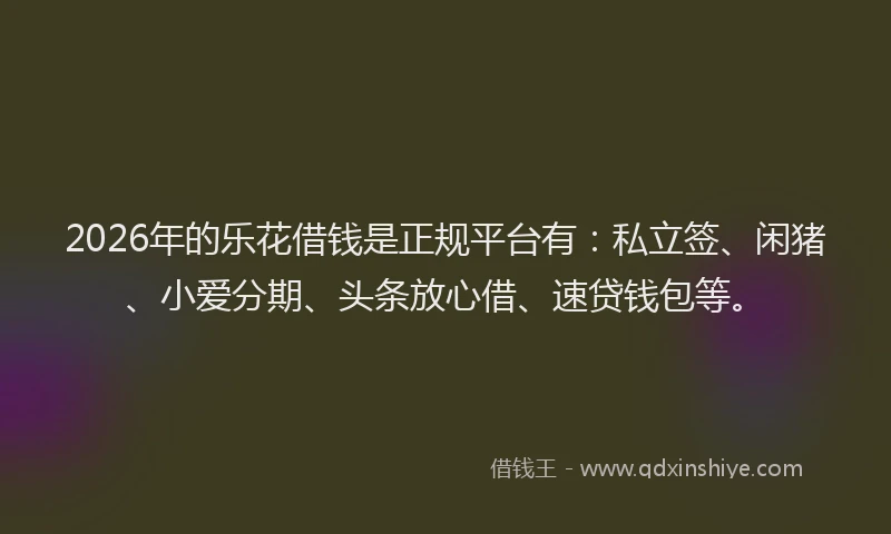 2026年的乐花借钱是正规平台有：私立签、闲猪、小爱分期、头条放心借、速贷钱包等。