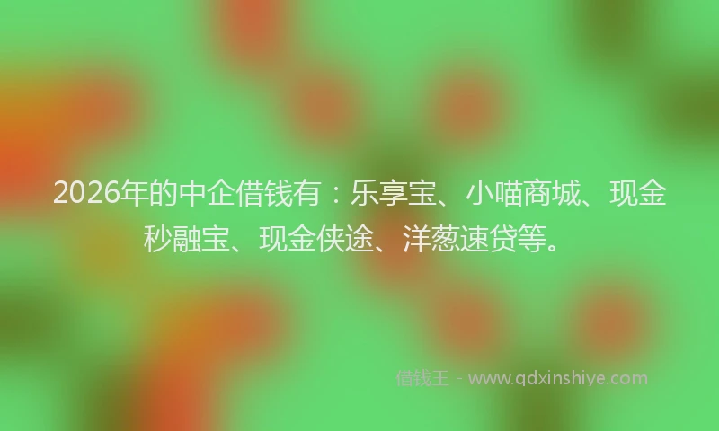 2026年的中企借钱有：乐享宝、小喵商城、现金秒融宝、现金侠途、洋葱速贷等。