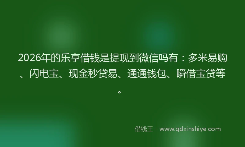 2026年的乐享借钱是提现到微信吗有：多米易购、闪电宝、现金秒贷易、通通钱包、瞬借宝贷等。