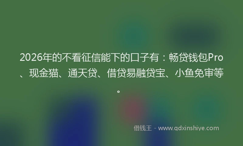 2026年的不看征信能下的口子有:畅贷钱包Pro、现金猫、通天贷、借贷易融贷宝、小鱼免审等。