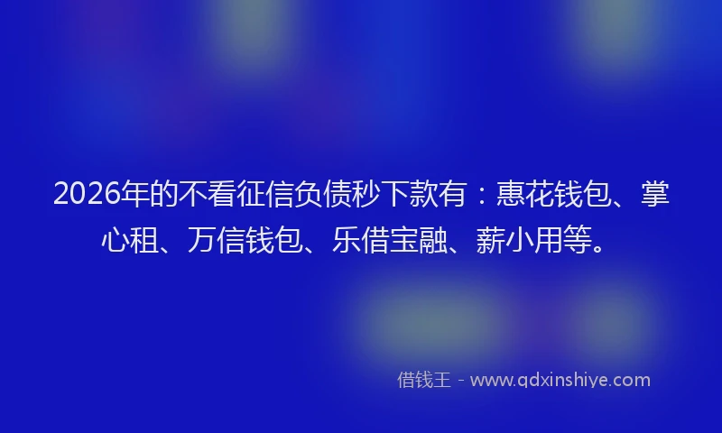 2026年的不看征信负债秒下款有：惠花钱包、掌心租、万信钱包、乐借宝融、薪小用等。