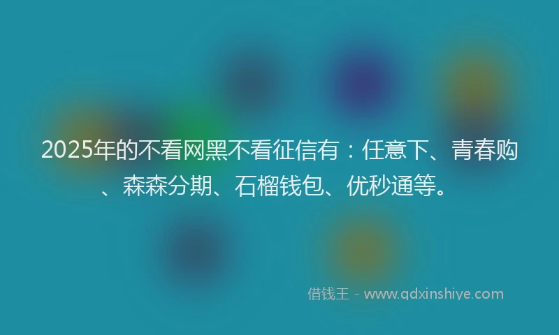2025年的不看网黑不看征信有：任意下、青春购、森森分期、石榴钱包、优秒通等。