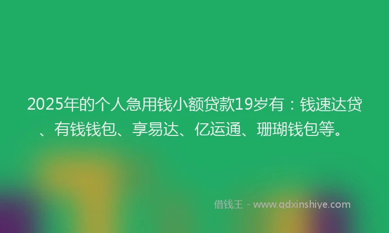 2025年的个人急用钱小额贷款19岁有：钱速达贷、有钱钱包、享易达、亿运通、珊瑚钱包等。