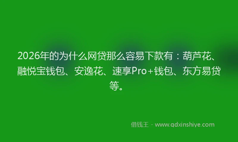2026年的为什么网贷那么容易下款有：葫芦花、融悦宝钱包、安逸花、速享Pro+钱包、东方易贷等。