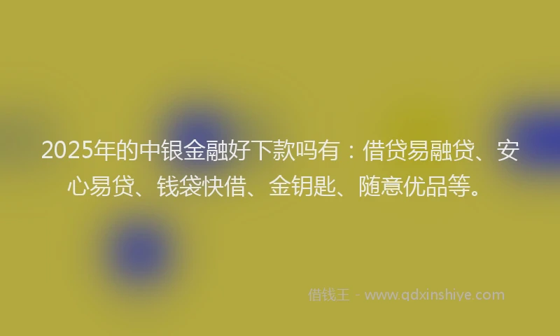 2025年的中银金融好下款吗有：借贷易融贷、安心易贷、钱袋快借、金钥匙、随意优品等。