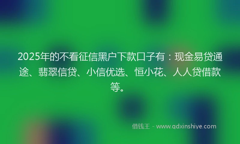 2025年的不看征信黑户下款口子有:现金易贷通途、翡翠信贷、小信优选、恒小花、人人贷借款等。
