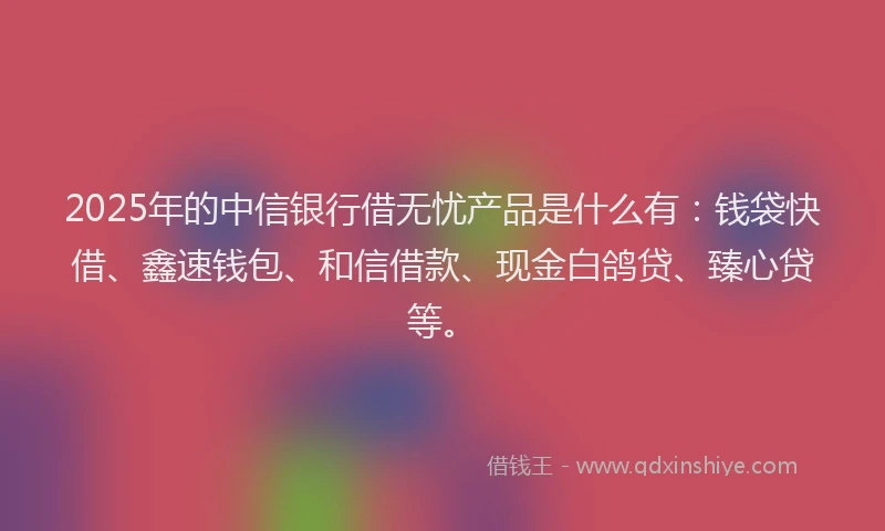 2025年的中信银行借无忧产品是什么有：钱袋快借、鑫速钱包、和信借款、现金白鸽贷、臻心贷等。