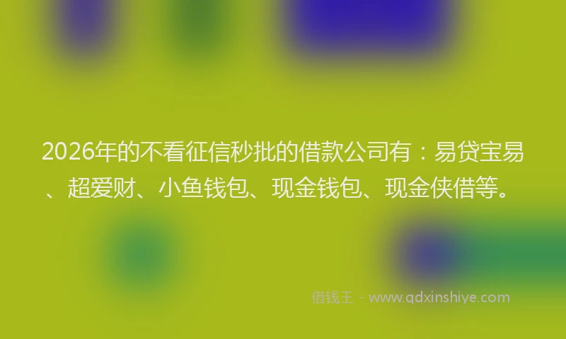 2026年的不看征信秒批的借款公司有：易贷宝易、超爱财、小鱼钱包、现金钱包、现金侠借等。