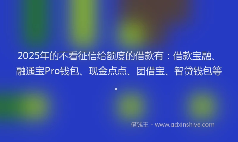 2025年的不看征信给额度的借款有:借款宝融、融通宝Pro钱包、现金点点、团借宝、智贷钱包等。