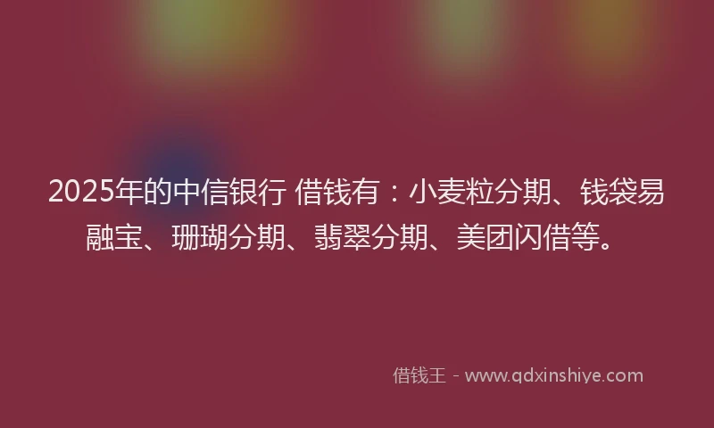 2025年的中信银行 借钱有：小麦粒分期、钱袋易融宝、珊瑚分期、翡翠分期、美团闪借等。