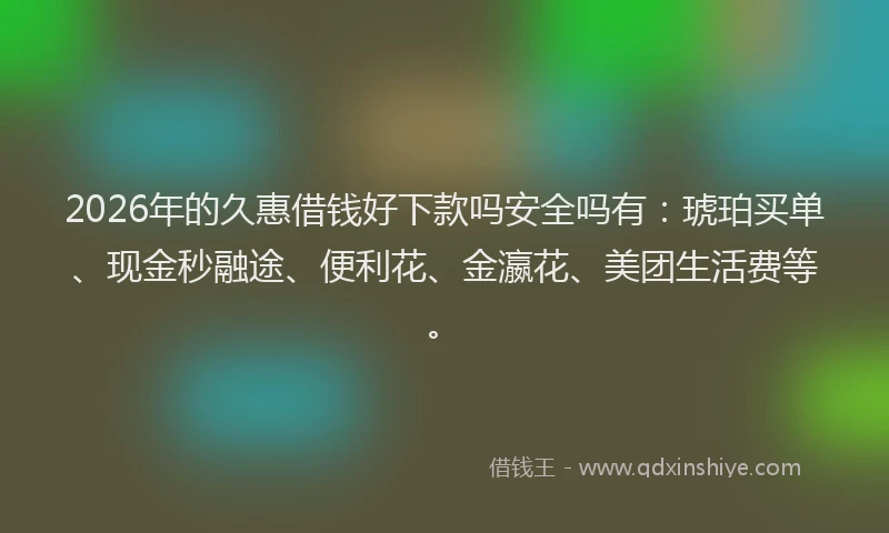 2026年的久惠借钱好下款吗安全吗有:琥珀买单、现金秒融途、便利花、金瀛花、美团生活费等。