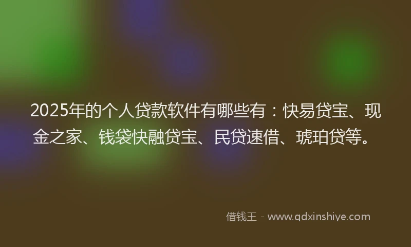 2025年的个人贷款软件有哪些有：快易贷宝、现金之家、钱袋快融贷宝、民贷速借、琥珀贷等。
