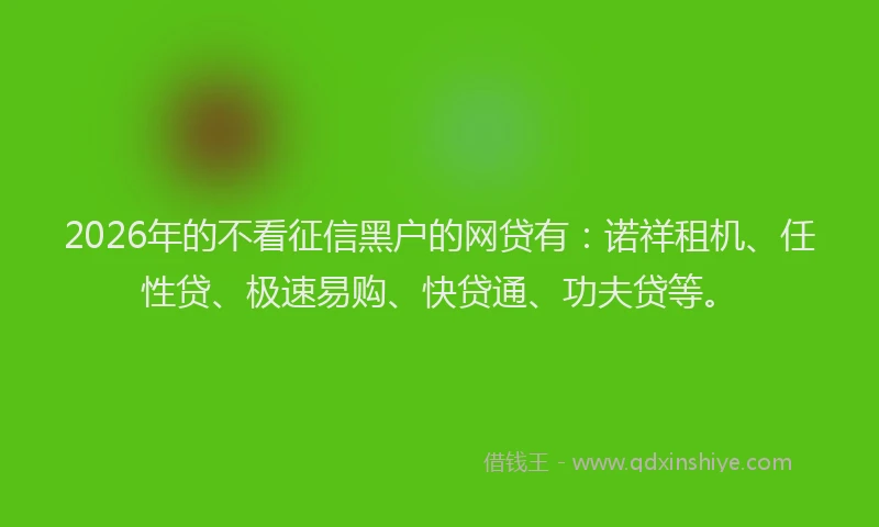 2026年的不看征信黑户的网贷有:诺祥租机、任性贷、极速易购、快贷通、功夫贷等。