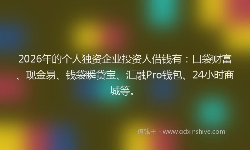 2026年的个人独资企业投资人借钱有:口袋财富、现金易、钱袋瞬贷宝、汇融Pro钱包、24小时商城等。