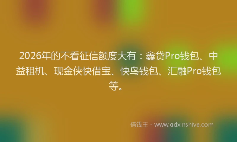 2026年的不看征信额度大有：鑫贷Pro钱包、中益租机、现金侠快借宝、快鸟钱包、汇融Pro钱包等。