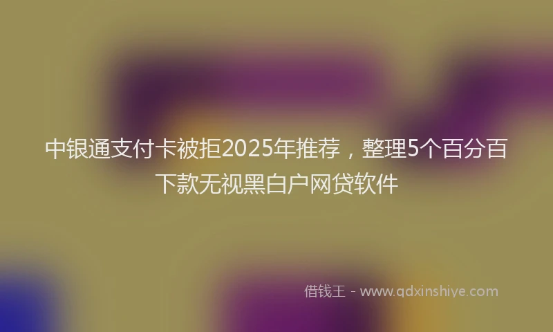中银通支付卡被拒2025年推荐，整理5个百分百下款无视黑白户网贷软件