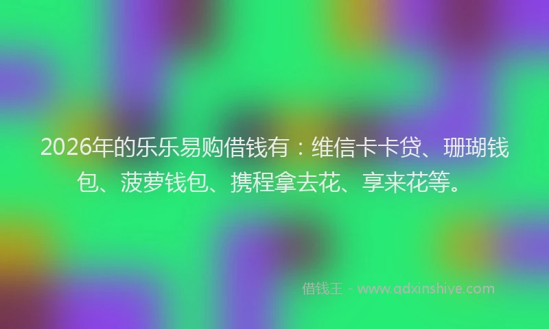 2026年的乐乐易购借钱有：维信卡卡贷、珊瑚钱包、菠萝钱包、携程拿去花、享来花等。
