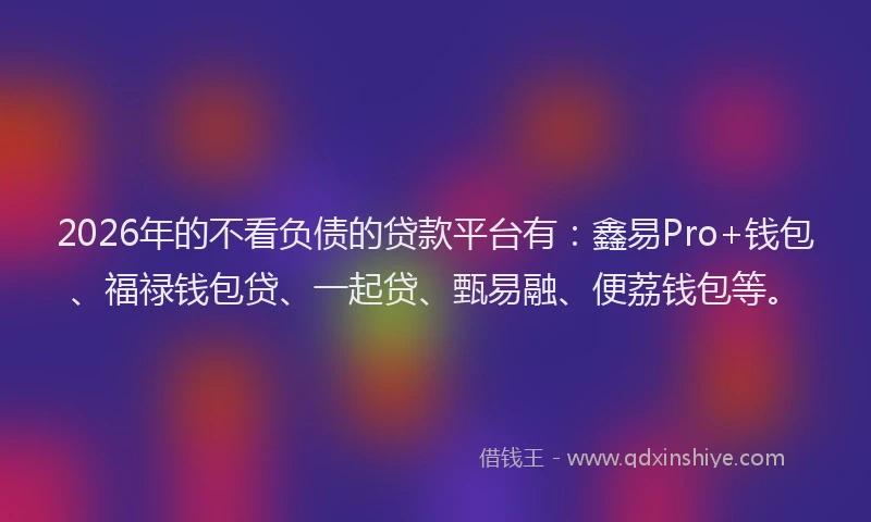 2026年的不看负债的贷款平台有：鑫易Pro+钱包、福禄钱包贷、一起贷、甄易融、便荔钱包等。