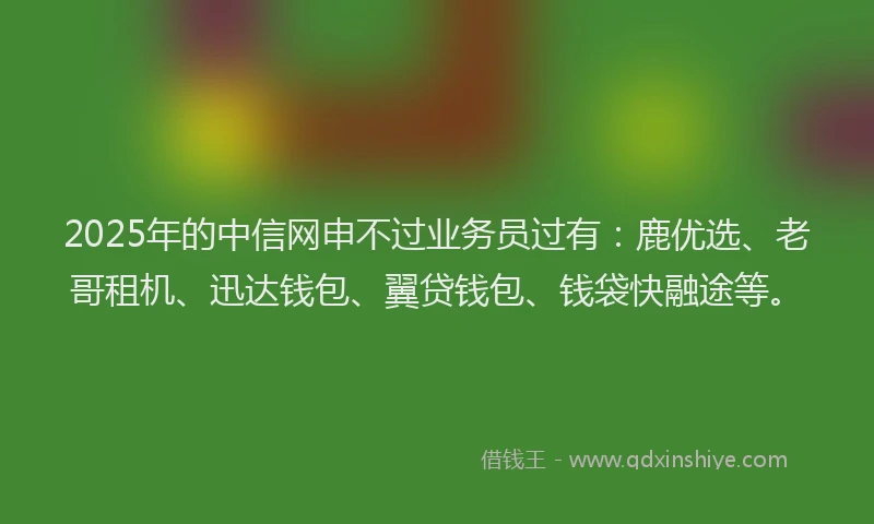 2025年的中信网申不过业务员过有：鹿优选、老哥租机、迅达钱包、翼贷钱包、钱袋快融途等。