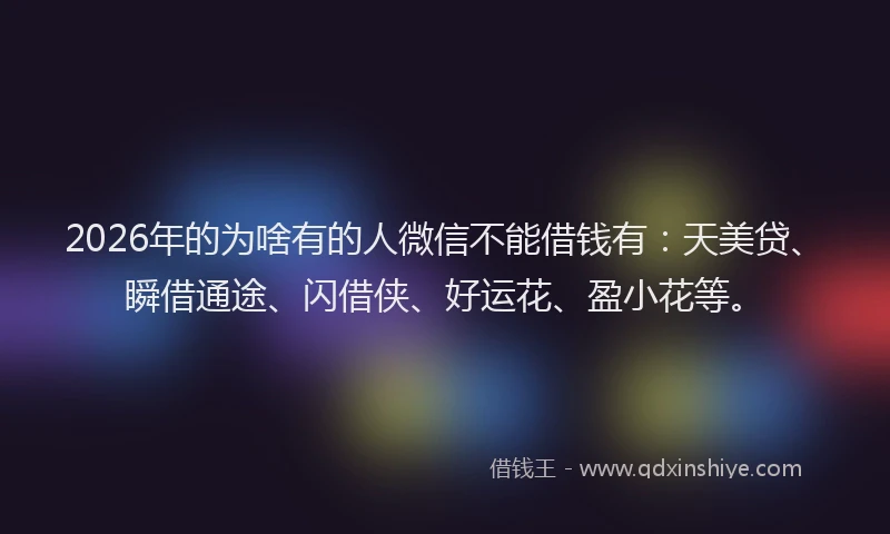 2026年的为啥有的人微信不能借钱有：天美贷、瞬借通途、闪借侠、好运花、盈小花等。
