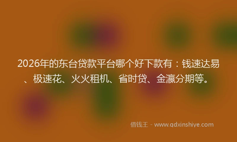 2026年的东台贷款平台哪个好下款有：钱速达易、极速花、火火租机、省时贷、金瀛分期等。