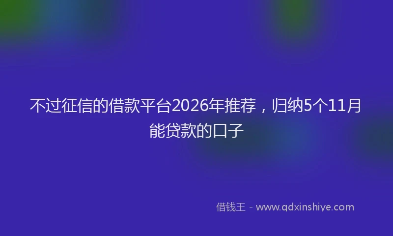 不过征信的借款平台2026年推荐,归纳5个11月能贷款的口子