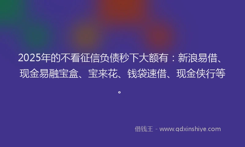 2025年的不看征信负债秒下大额有：新浪易借、现金易融宝盒、宝来花、钱袋速借、现金侠行等。