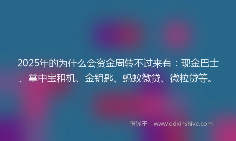 2025年的为什么会资金周转不过来有：现金巴士、掌中宝租机、金钥匙、蚂蚁微贷、微粒贷等。