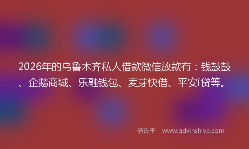 2026年的乌鲁木齐私人借款微信放款有：钱鼓鼓、企鹅商城、乐融钱包、麦芽快借、平安i贷等。