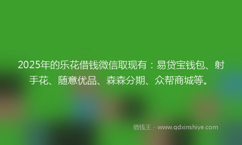 2025年的乐花借钱微信取现有：易贷宝钱包、射手花、随意优品、森森分期、众帮商城等。