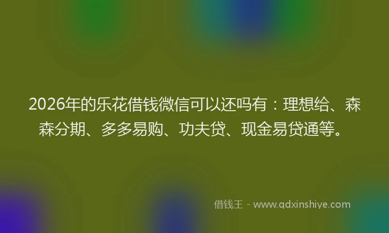 2026年的乐花借钱微信可以还吗有:理想给、森森分期、多多易购、功夫贷、现金易贷通等。
