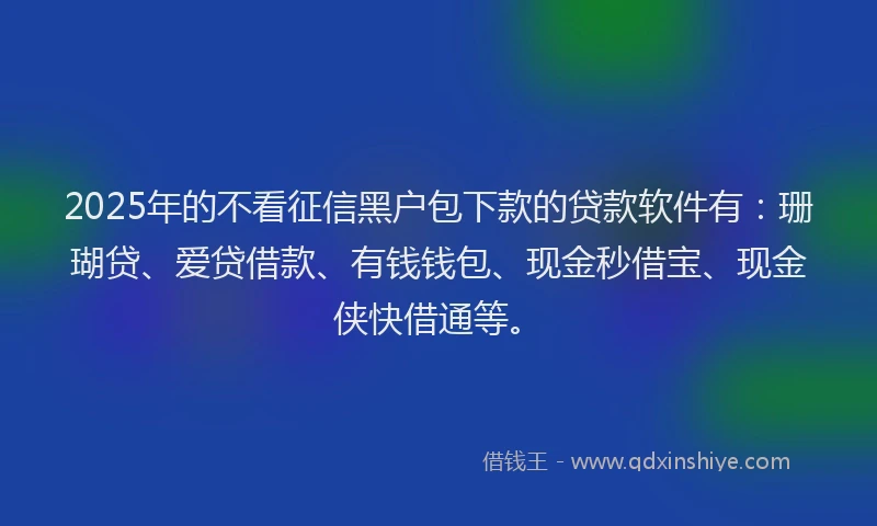 2025年的不看征信黑户包下款的贷款软件有：珊瑚贷、爱贷借款、有钱钱包、现金秒借宝、现金侠快借通等。