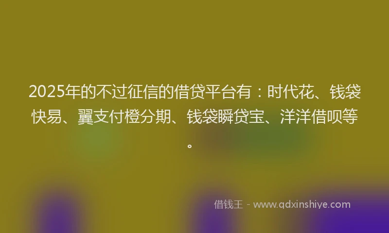 2025年的不过征信的借贷平台有：时代花、钱袋快易、翼支付橙分期、钱袋瞬贷宝、洋洋借呗等。