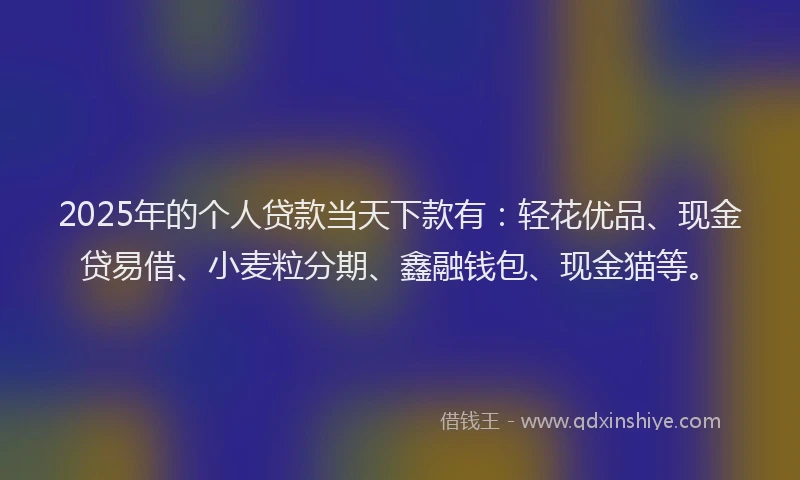 2025年的个人贷款当天下款有：轻花优品、现金贷易借、小麦粒分期、鑫融钱包、现金猫等。