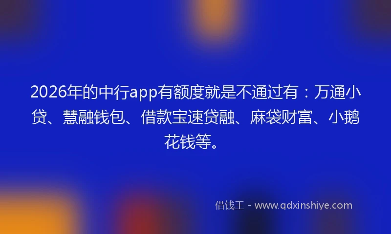 2026年的中行app有额度就是不通过有:万通小贷、慧融钱包、借款宝速贷融、麻袋财富、小鹅花钱等。