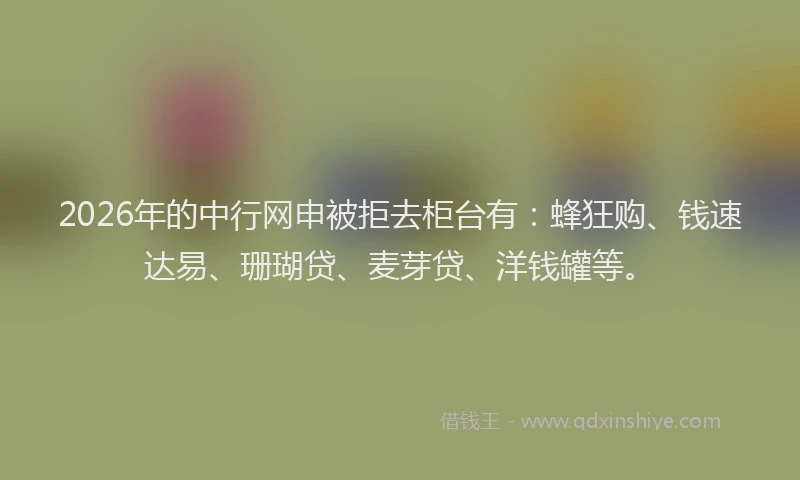2026年的中行网申被拒去柜台有：蜂狂购、钱速达易、珊瑚贷、麦芽贷、洋钱罐等。