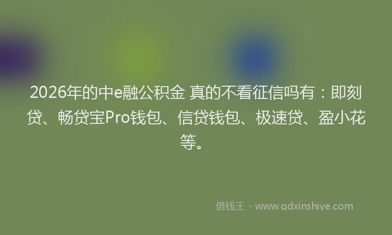 2026年的中e融公积金 真的不看征信吗有：即刻贷、畅贷宝Pro钱包、信贷钱包、极速贷、盈小花等。