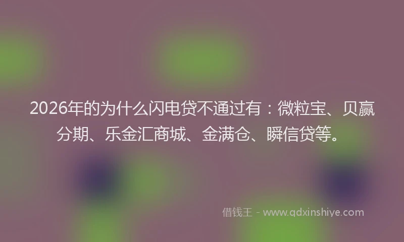 2026年的为什么闪电贷不通过有:微粒宝、贝赢分期、乐金汇商城、金满仓、瞬信贷等。