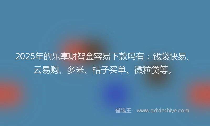 2025年的乐享财智金容易下款吗有：钱袋快易、云易购、多米、桔子买单、微粒贷等。