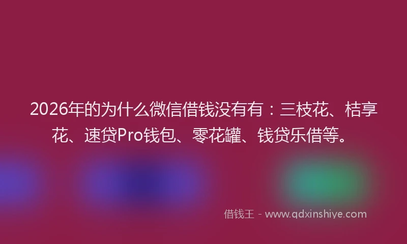 2026年的为什么微信借钱没有有：三枝花、桔享花、速贷Pro钱包、零花罐、钱贷乐借等。