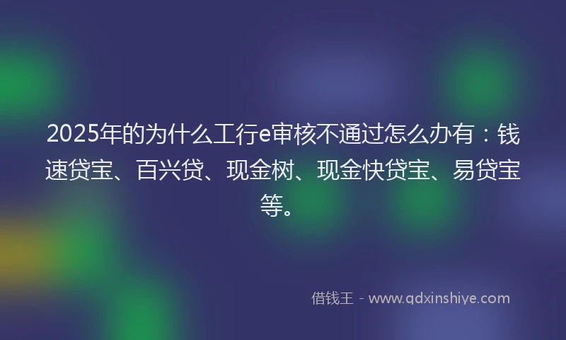 2025年的为什么工行e审核不通过怎么办有：钱速贷宝、百兴贷、现金树、现金快贷宝、易贷宝等。