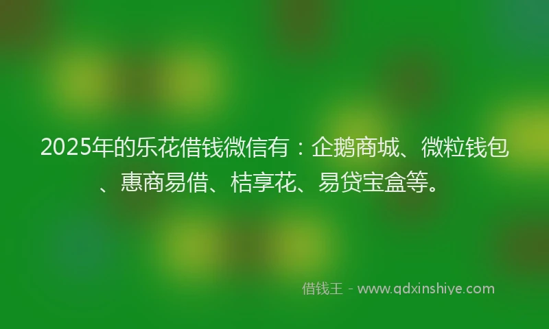 2025年的乐花借钱微信有：企鹅商城、微粒钱包、惠商易借、桔享花、易贷宝盒等。